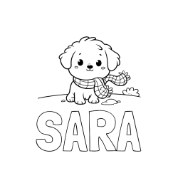 Pobarvana pobarvanka - Pobarvanka imena SARA in pobarvanka prikupnega psička