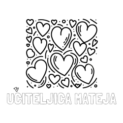 Pobarvana pobarvanka - Pobarvanka imena UČITELJICA MATEJA in pobarvanka s srčki