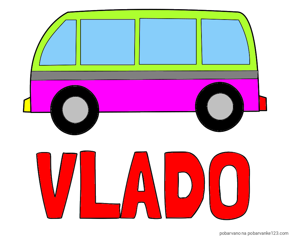 POBARVANA POBARVANKA - Pobarvanka imena VLADO in avtobus