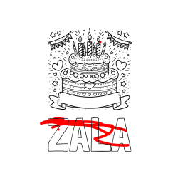 Pobarvana pobarvanka - Pobarvanka imena ZALA in pobarvanka velike torte za rojstni dan