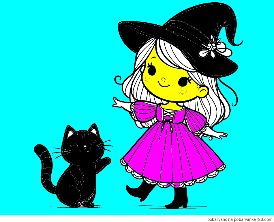 POBARVANA POBARVANKA - Pobarvanka ljubke čarovnice ter podrednega mačka