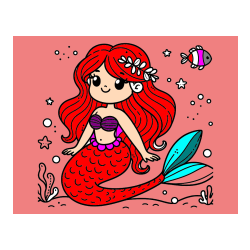 Pobarvana pobarvanka - Pobarvanka ljubke morske deklice v morju