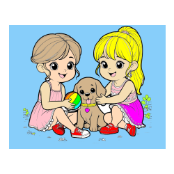 Pobarvana pobarvanka - Pobarvanka prijateljic s kužkom