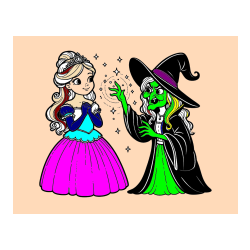 Pobarvana pobarvanka - Pobarvanka zlobne čarovnice, ki poskuša začarati princesko