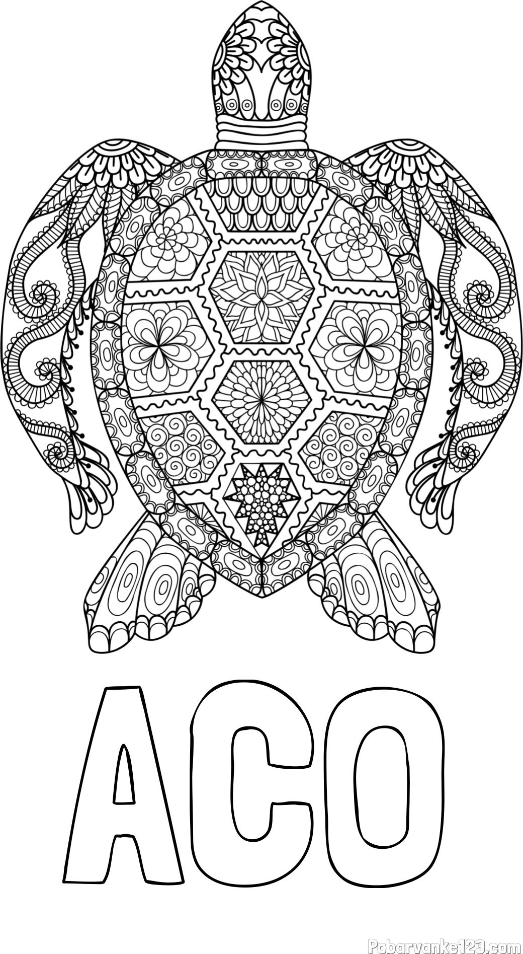 Pobarvanka imena ACO in pobarvanka želve - mandale