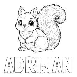 Online izdelana pobarvanka - Pobarvanka imena ADRIJAN in pobarvanka prikupne veverice