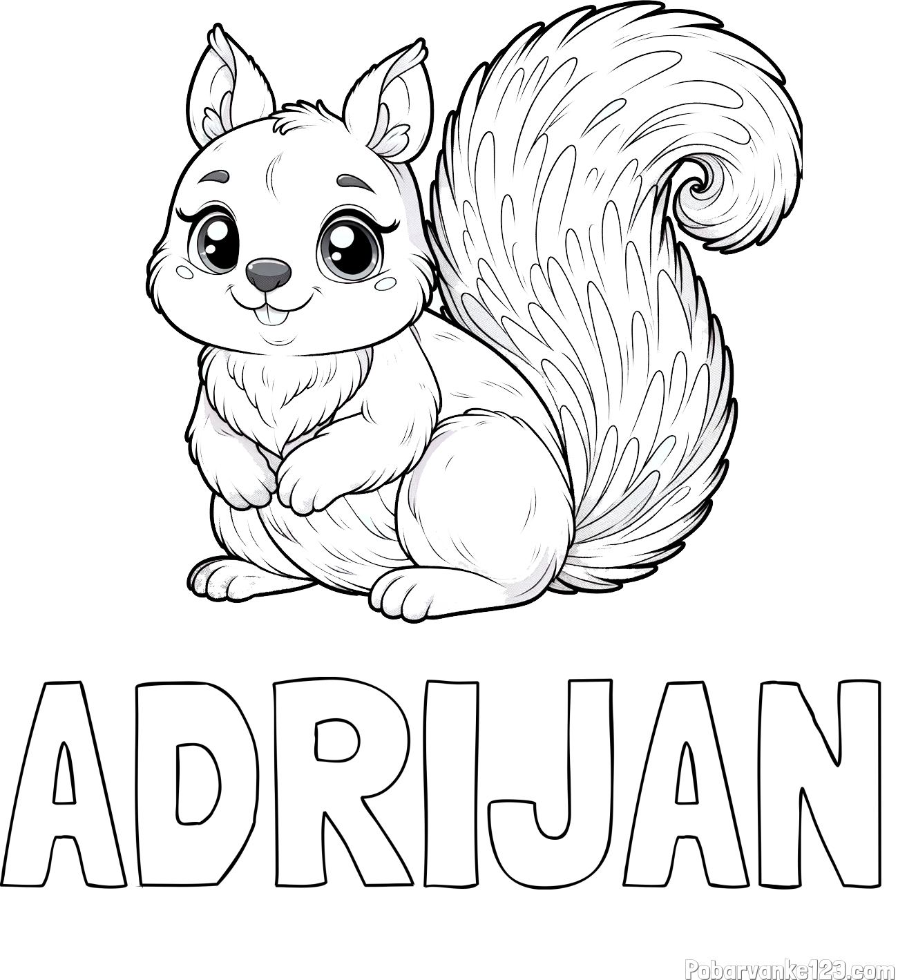 Pobarvanka imena ADRIJAN in pobarvanka prikupne veverice