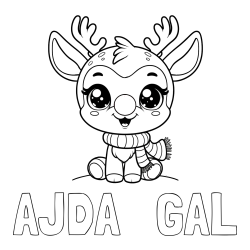 Online izdelana pobarvanka - Pobarvanka imena AJDA   GAL in otroška pobarvanka jelenčka Rudolfa s šalom okoli vratu