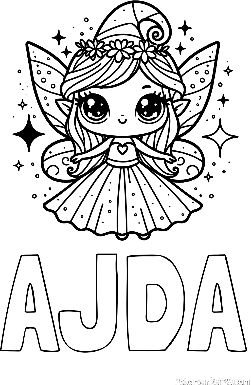 Pobarvanka imena AJDA in prikupna čarobna vila