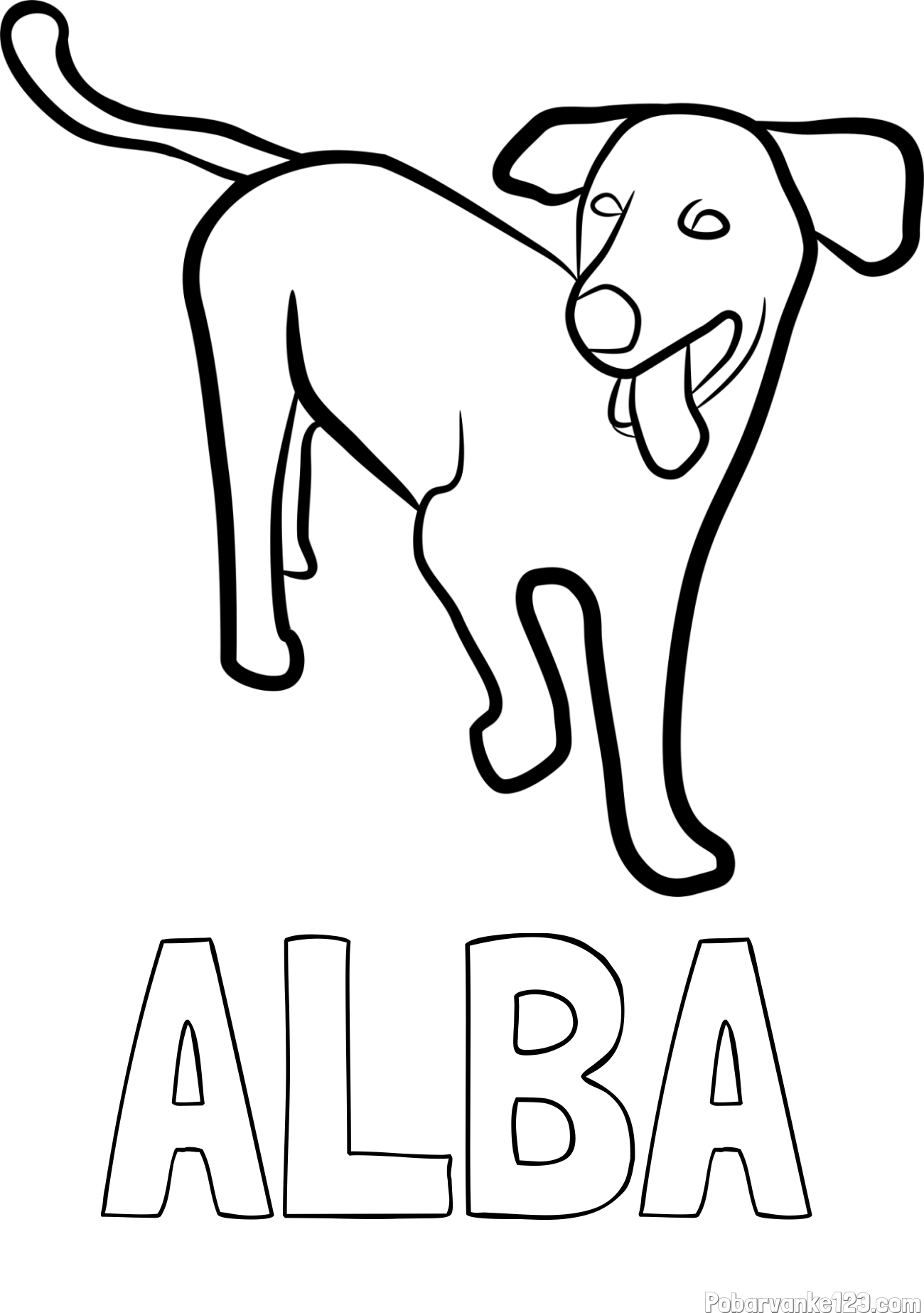 Pobarvanka imena ALBA in pobarvanka prikupnega, a nekoliko utrujenega kužka