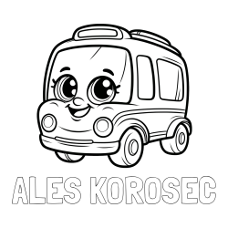 Online izdelana pobarvanka - Pobarvanka imena ALEŠ KOROŠEC in pobarvanka nasmejanega avtobusa