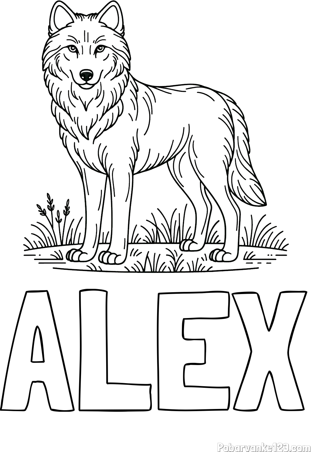 Pobarvanka imena ALEX in pobarvanka volka