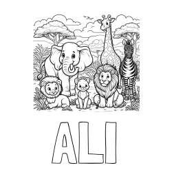 Online izdelana pobarvanka - Pobarvanka imena ALI in pobarvanka ljubkih živali