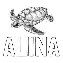 Online izdelana pobarvanka - Pobarvanka imena ALINA in pobarvanka čudovite želve
