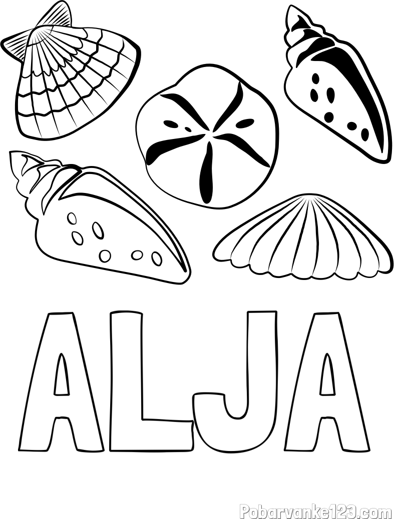 Pobarvanka imena ALJA in pobarvanka različnih školjk