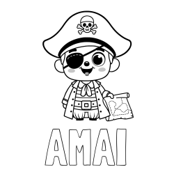 Online izdelana pobarvanka - Pobarvanka imena AMAI in otroška pobarvanka ljubkega gusarja z zemljevidom