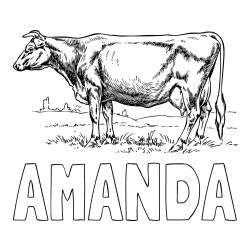 Online izdelana pobarvanka - Pobarvanka imena AMANDA in pobarvanka krave na paši