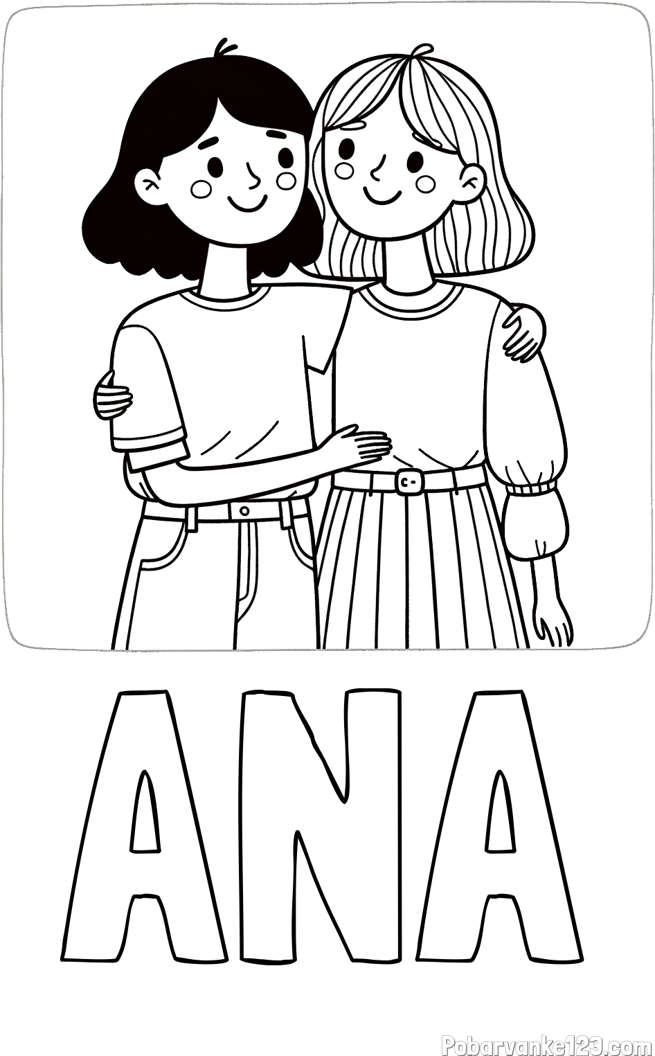 Pobarvanka imena ANA in otroška pobarvanka dveh prijateljic