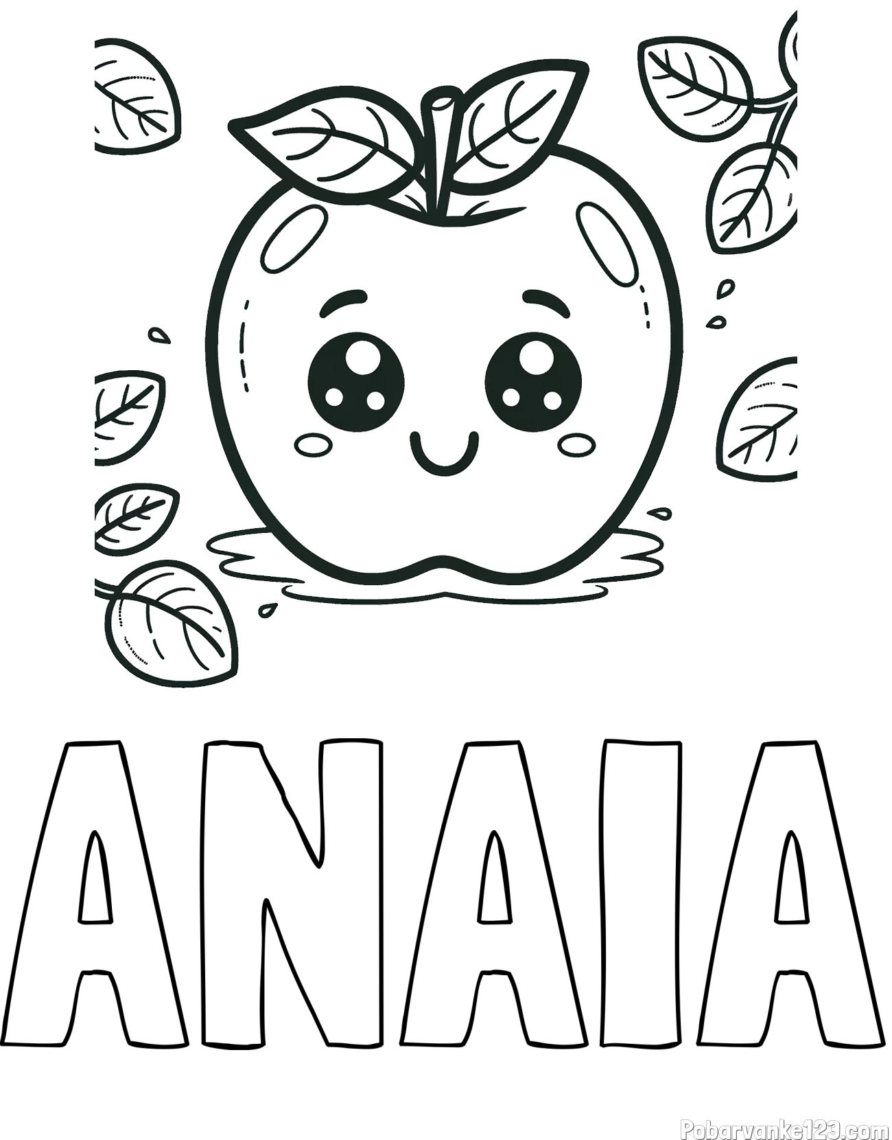 Pobarvanka imena ANAIA in pobarvanka nasmejane jabolke