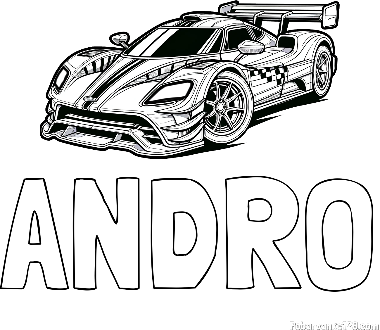 Pobarvanka imena ANDRO in pobarvanka modernega športnega avtomobila