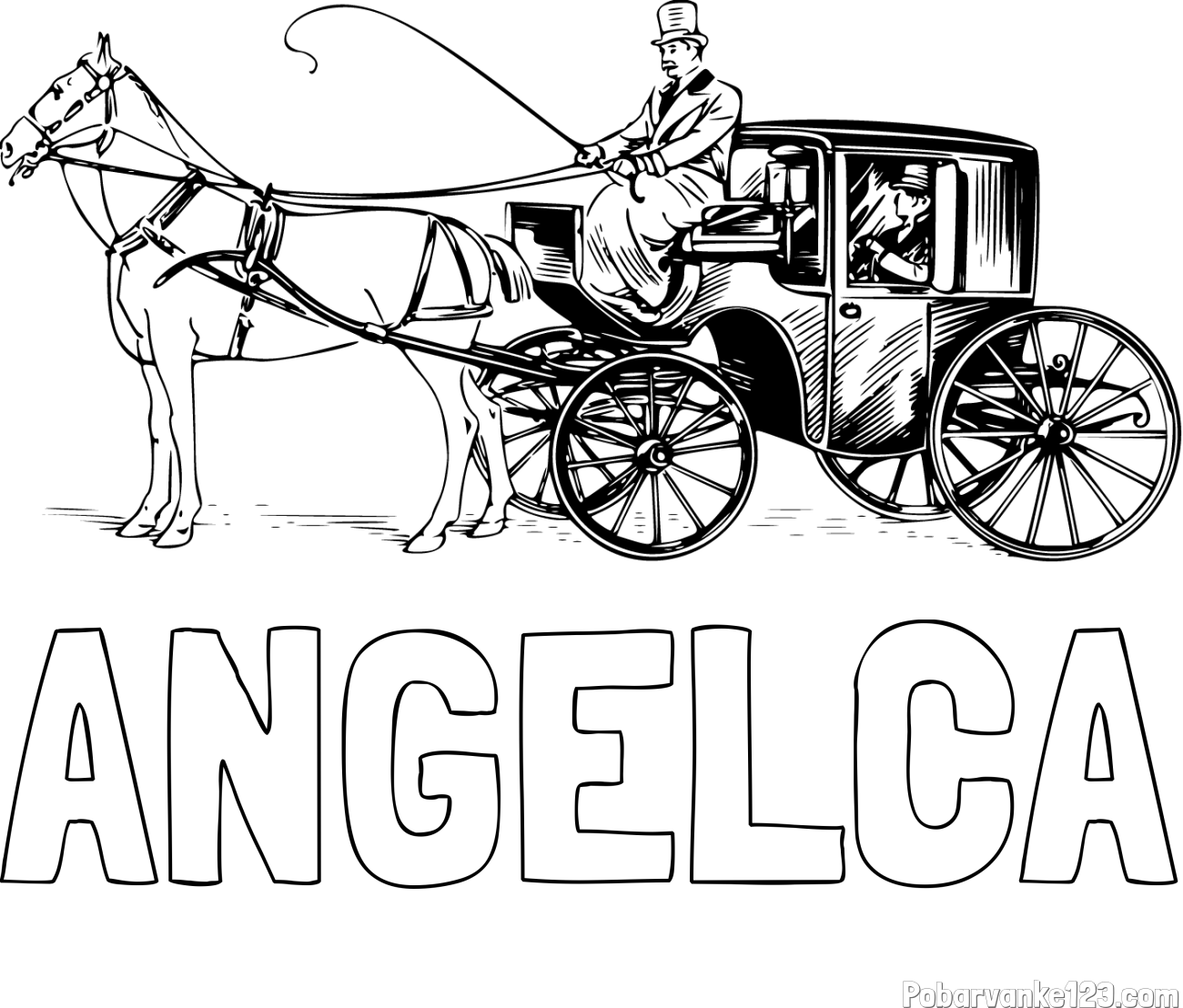 Pobarvanka imena ANGELCA in pobarvanka konja in kočije