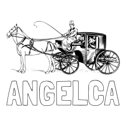 Online izdelana pobarvanka - Pobarvanka imena ANGELCA in pobarvanka konja in kočije