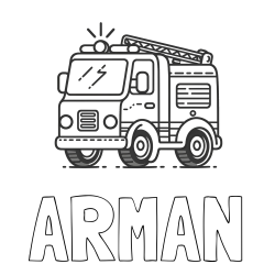 Online izdelana pobarvanka - Pobarvanka imena ARMAN in pobarvanka gasilskega avta z vklopljeno sireno