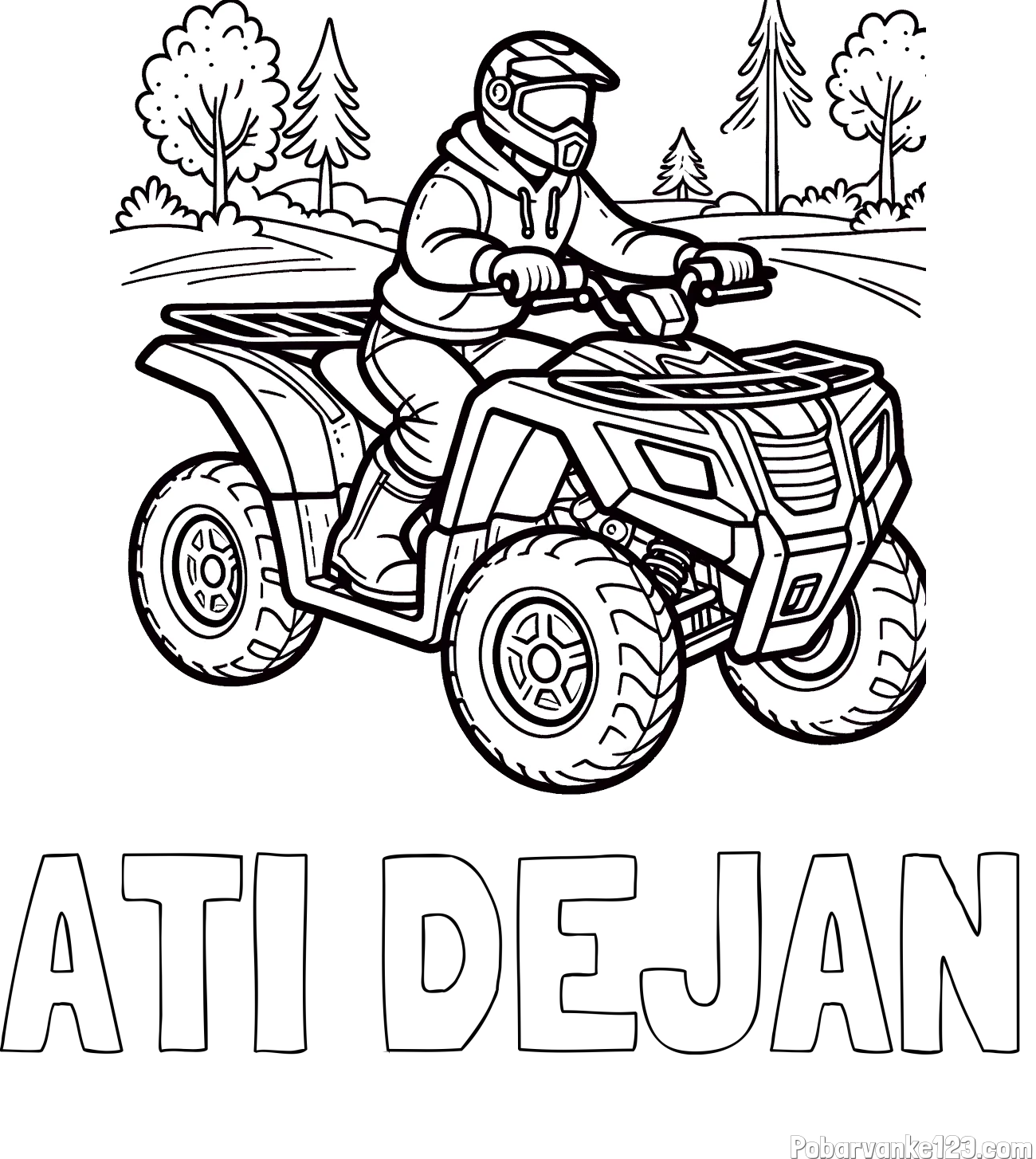 Pobarvanka imena ATI DEJAN in pobarvanka motorista na štirikolesniku