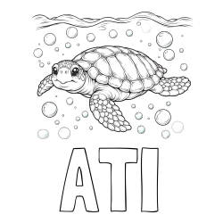 Online izdelana pobarvanka - Pobarvanka imena ATI in pobarvanka želve v morju