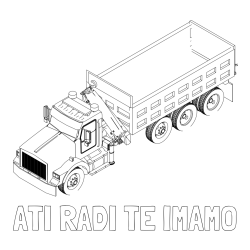 Online izdelana pobarvanka - Pobarvanka imena ATI RADI TE IMAMO in pobarvanka velikega tovornjaka z dvigalko za nakladanje