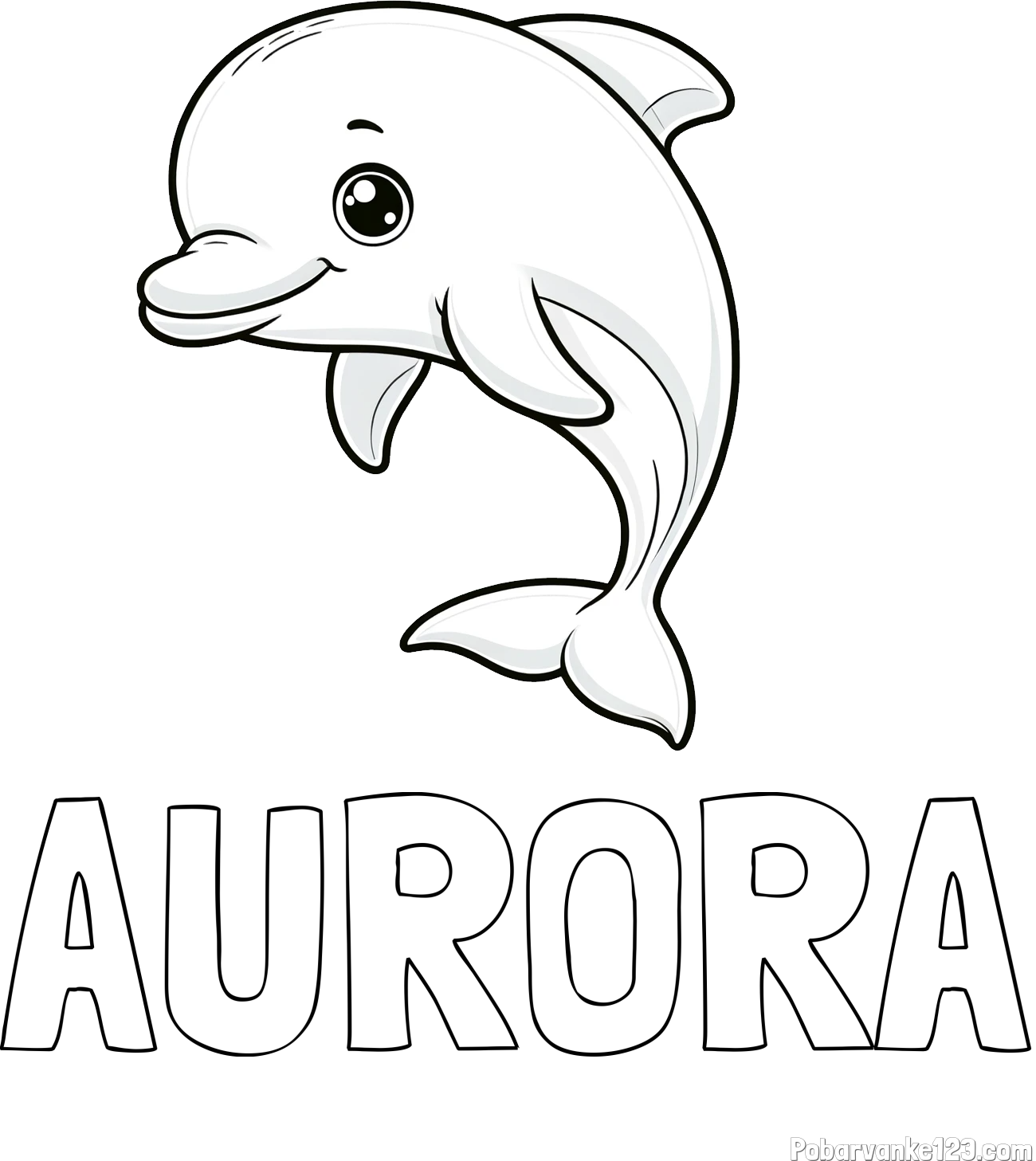 Pobarvanka imena AURORA in otroška pobarvanka ljubkega delfina
