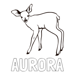 Online izdelana pobarvanka - Pobarvanka imena AURORA in pobarvanka mladega jelenčka