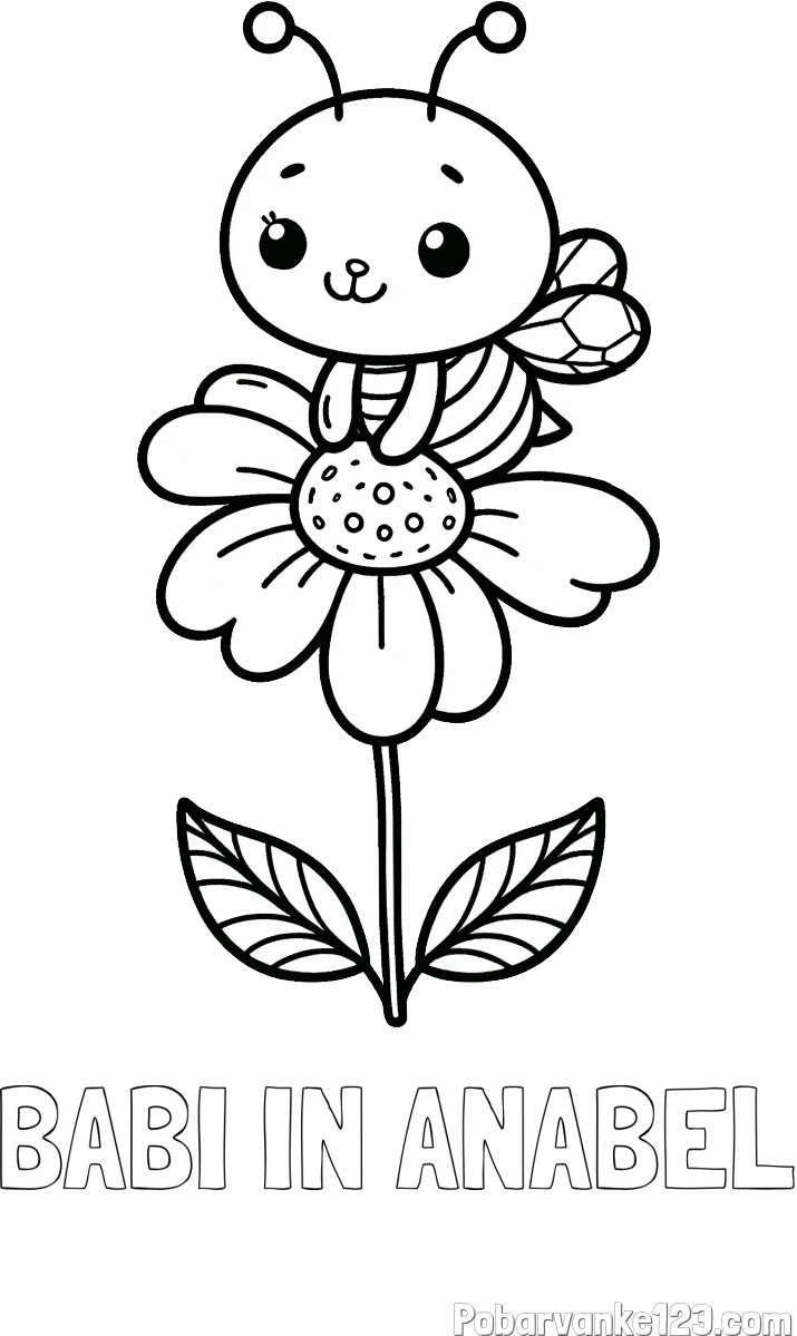 Pobarvanka imena BABI IN ANABEL in pobarvanka ljubke čebelice na roži