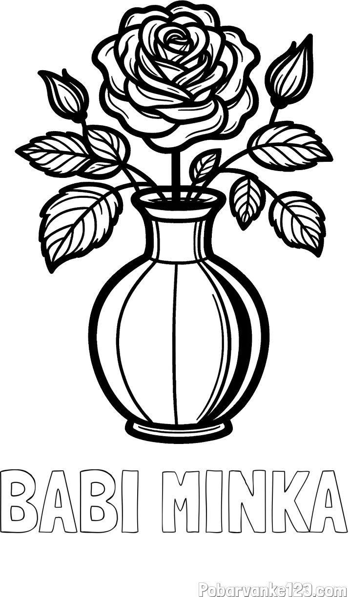 Pobarvanka imena BABI MINKA in pobarvanka čudovite vrtnice v vazi