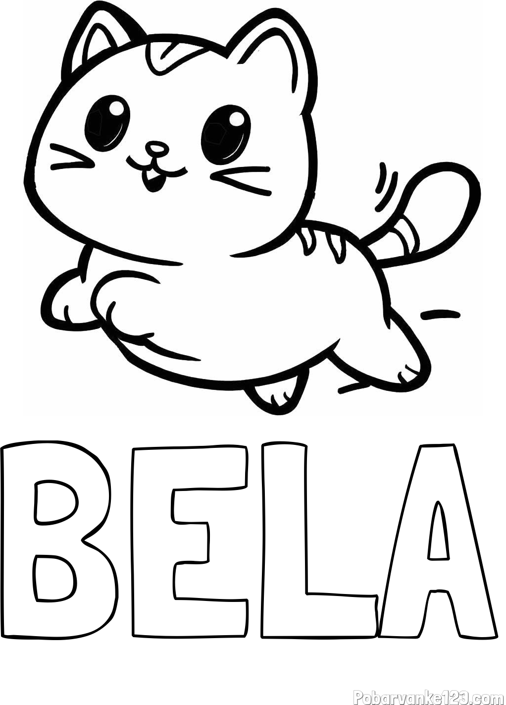Pobarvanka imena BELA in pobarvanka prikupne mačke med tekom