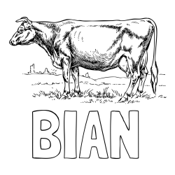 Online izdelana pobarvanka - Pobarvanka imena BIAN in pobarvanka krave na paši