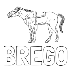 Online izdelana pobarvanka - Pobarvanka imena BREGO in pobarvanka starega konja