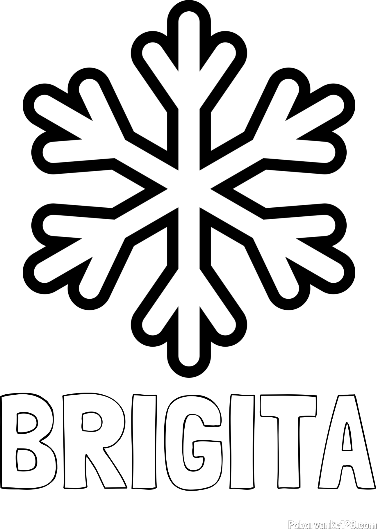Pobarvanka imena BRIGITA in pobarvanka enostavne snežinke