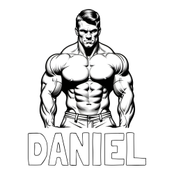 Online izdelana pobarvanka - Pobarvanka imena DANIEL in pobarvanka bodybuilder-ja