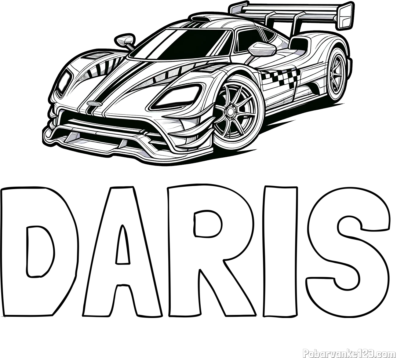 Pobarvanka imena DARIS in pobarvanka modernega športnega avtomobila