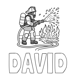 Online izdelana pobarvanka - Pobarvanka imena DAVID in pobarvanka gasilca in velikega požara