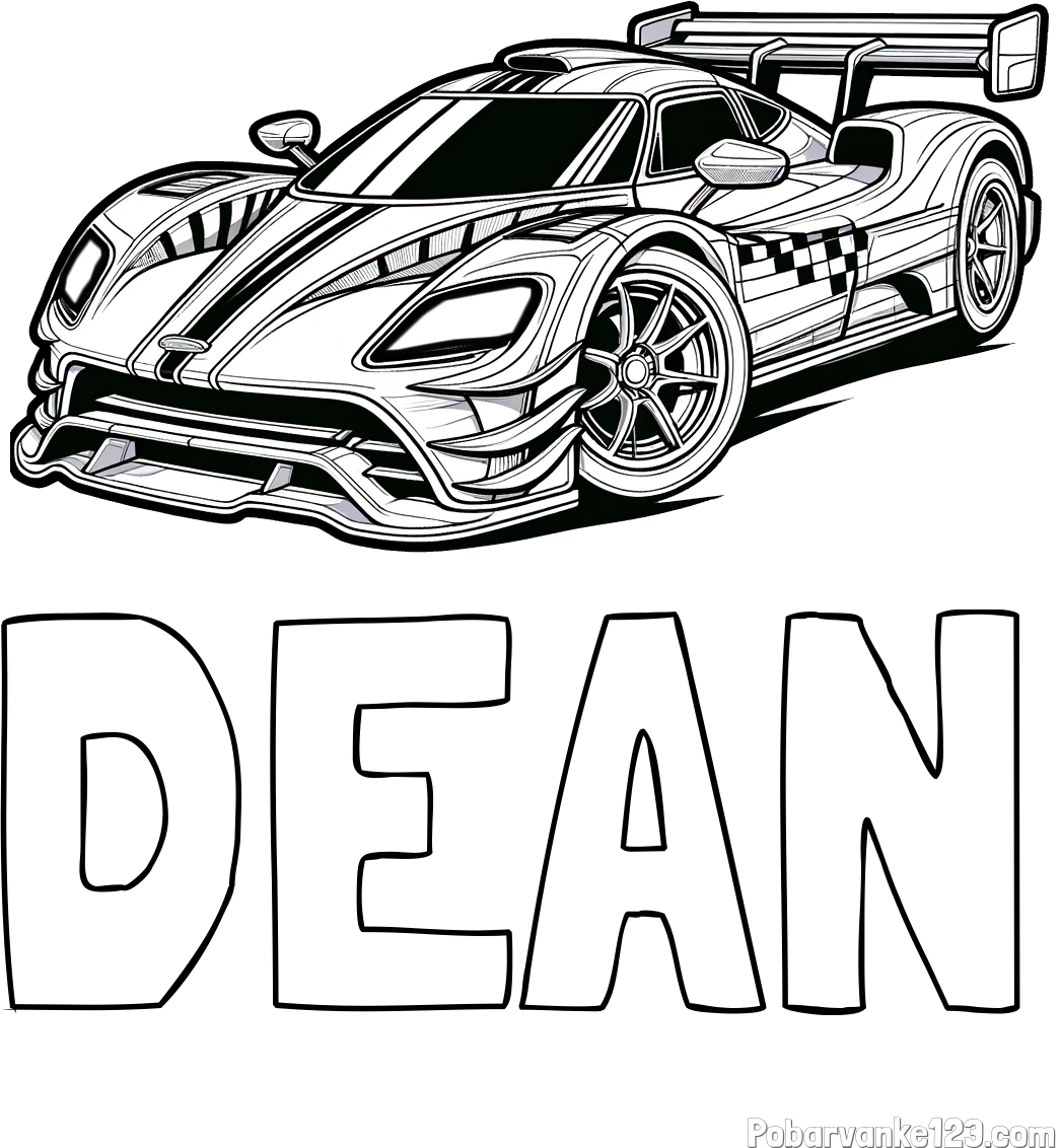 Pobarvanka imena DEAN in pobarvanka modernega športnega avtomobila