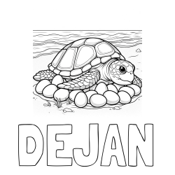 Online izdelana pobarvanka - Pobarvanka imena DEJAN in pobarvanka želve na obali