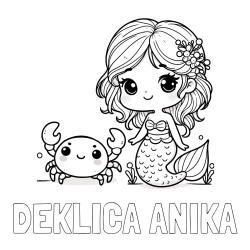 Online izdelana pobarvanka - Pobarvanka imena DEKLICA ANIKA in pobarvanka ljubke morske deklice in veselega raka
