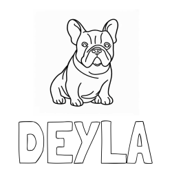 Online izdelana pobarvanka - Pobarvanka imena DEYLA in pobarvanka francoskega buldoga