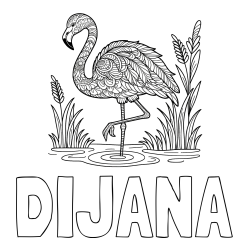 Online izdelana pobarvanka - Pobarvanka imena DIJANA in pobarvanka flaminga z abstraktnimi vzorci