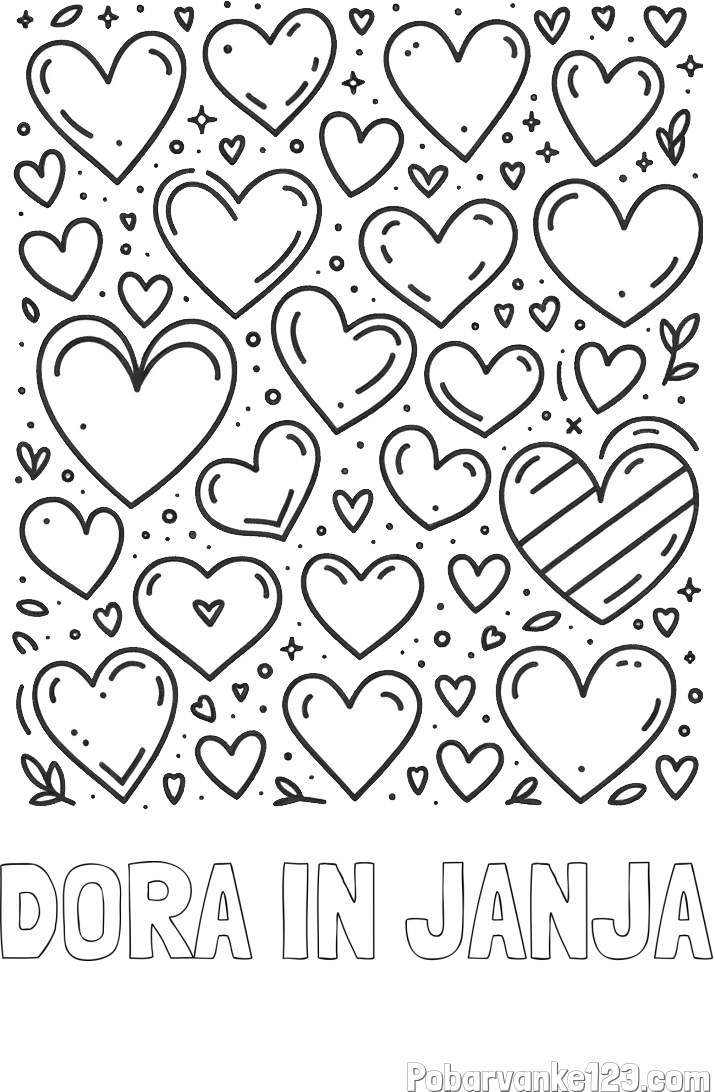 Pobarvanka imena DORA IN JANJA in pobarvanka različnih srčkov