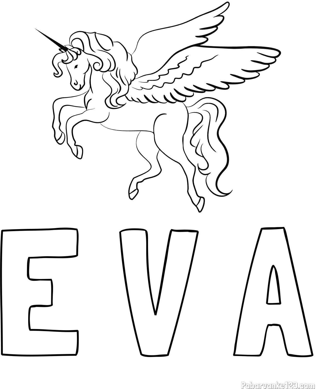 Pobarvanka imena E V A in lepa pobarvanka samoroga