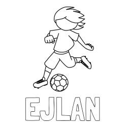 Online izdelana pobarvanka - Pobarvanka imena EJLAN in otroška pobarvanka preprosto ilustriranega nogometaša