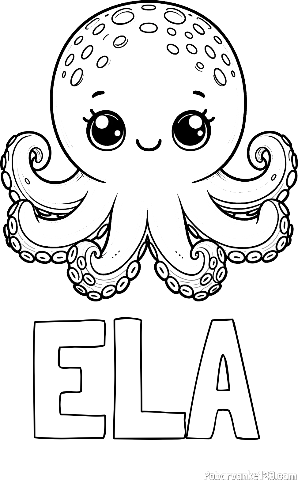 Pobarvanka imena ELA in otroška pobarvanka ljubke hobotnice